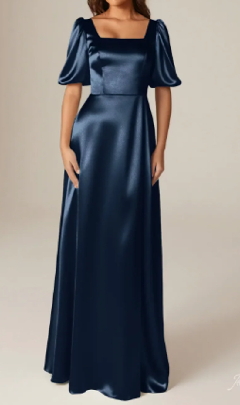AW BRIDAL 2 XS Dark Navy blue Etta crystal satin formal gala maxi dress NEW b38